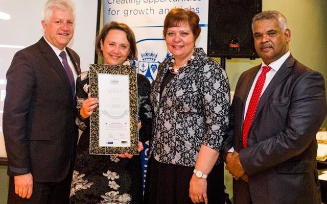 From ltr Alan Winde, Minister of Economic Opportunities; Bronwen Wetton, Marketing Marine Dynamics Tours; Amanda Kotze-Nhlapo, Chief Convention Bureau Officer; Solly Fourie, Head of Department